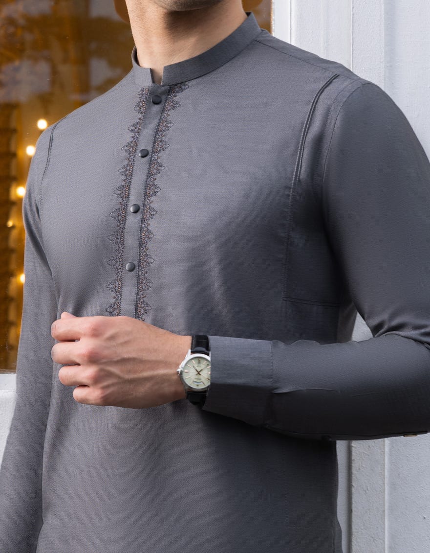STEEL GREY COTTON KAMEEZ SHALWAR | JJKS-A-32650