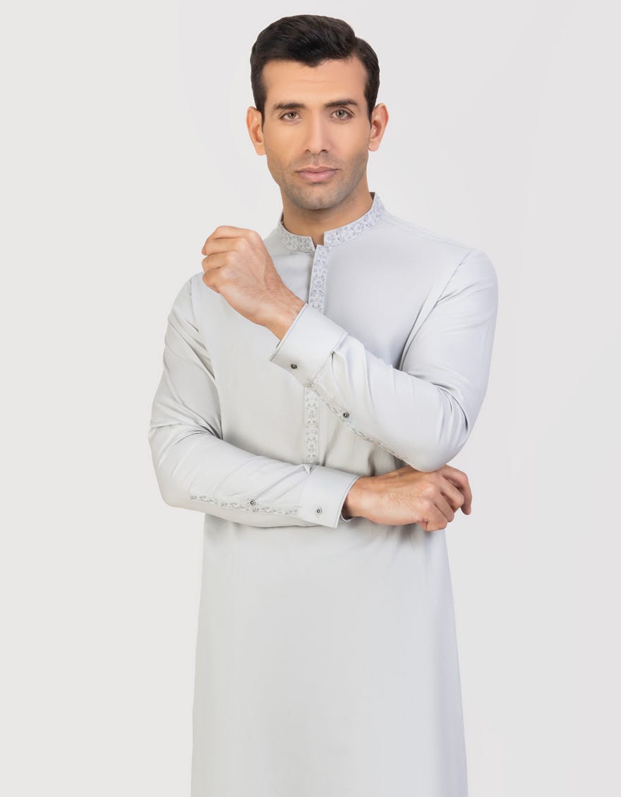 Smoke Grey Cotton Men's Kameez Shalwar | Jjks-A-32784