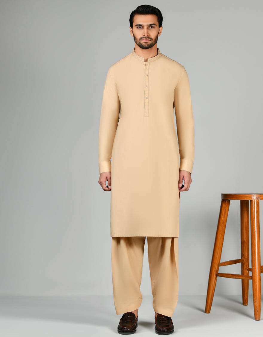 Sand Blended Men's Kameez Shalwar | Jjks-S-32808