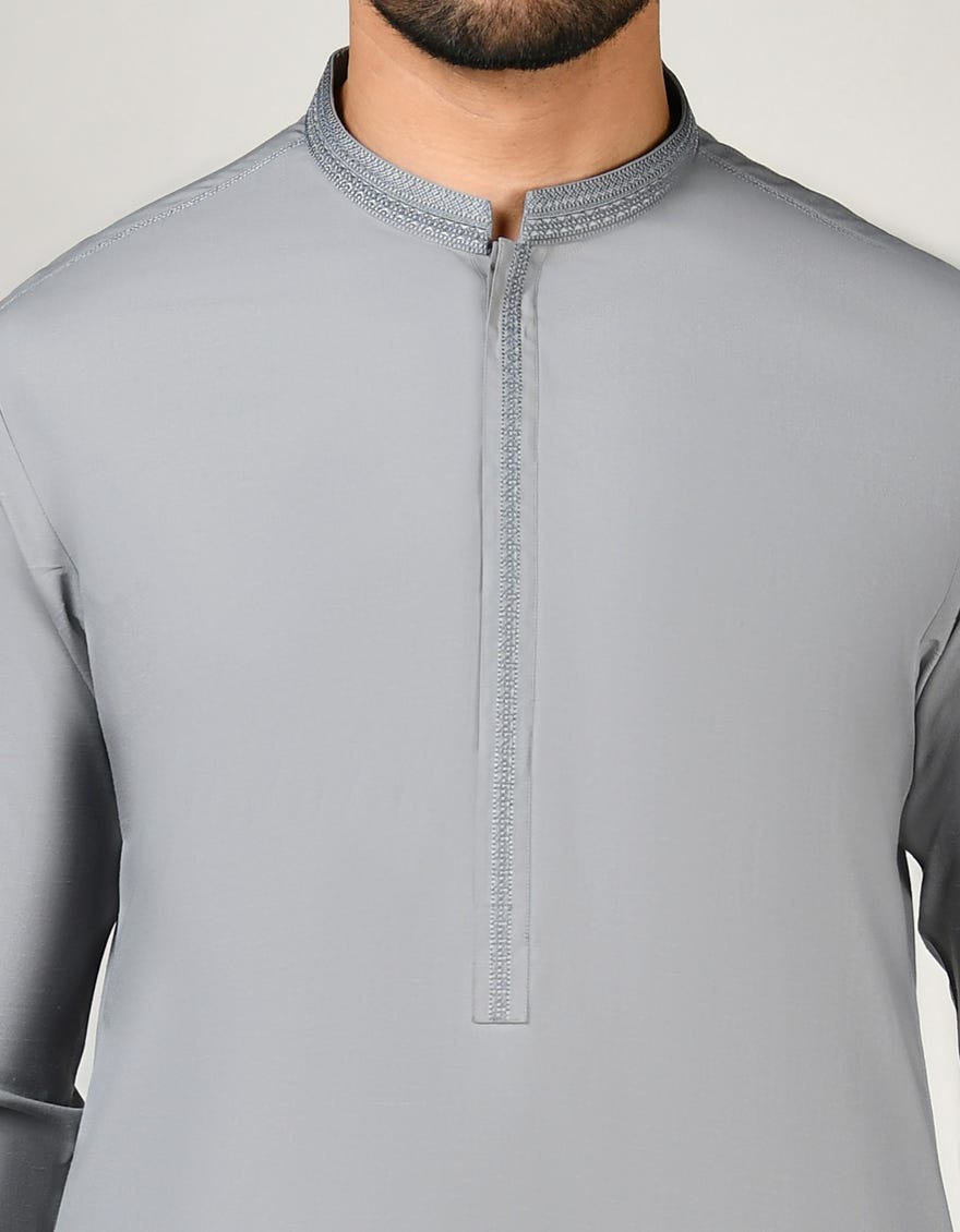 Grey Blended Men's Kameez Shalwar | Jjks-A-32860