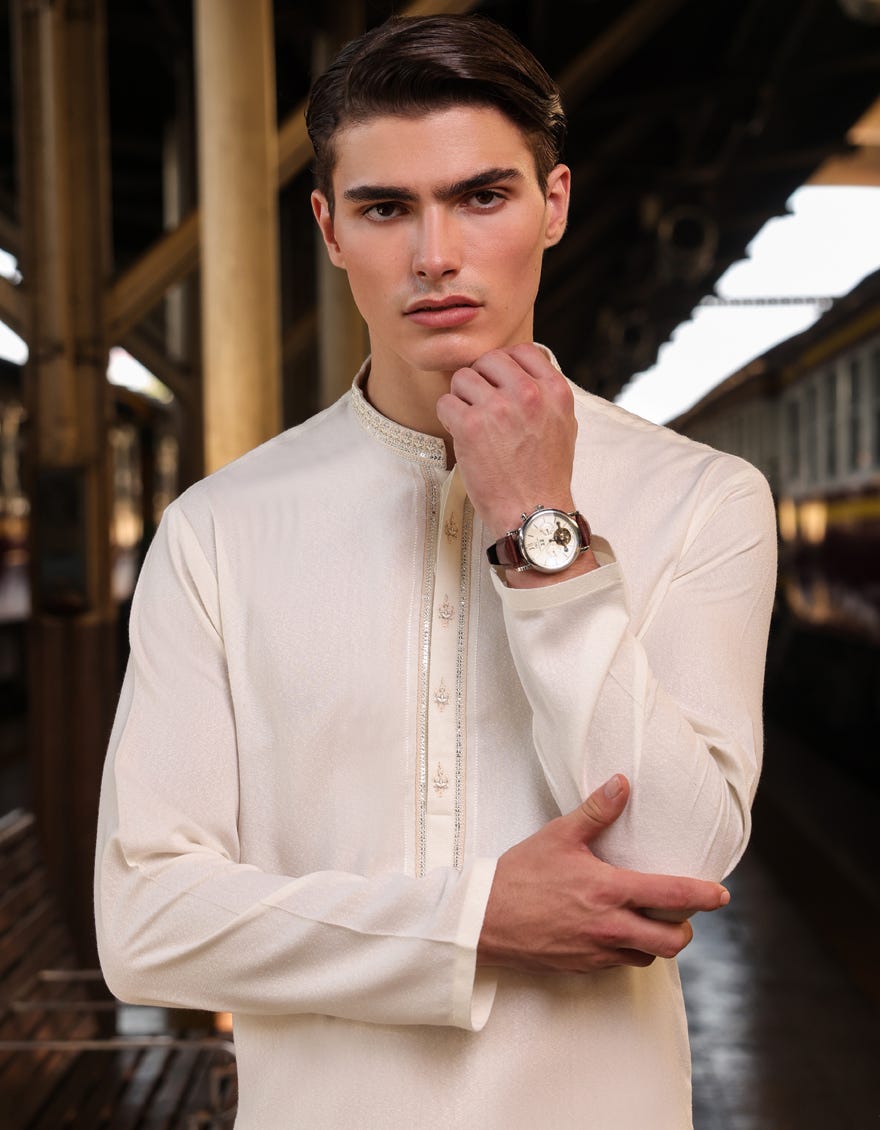 Off White Blended Men's Kameez Shalwar | Jjks-A-32875