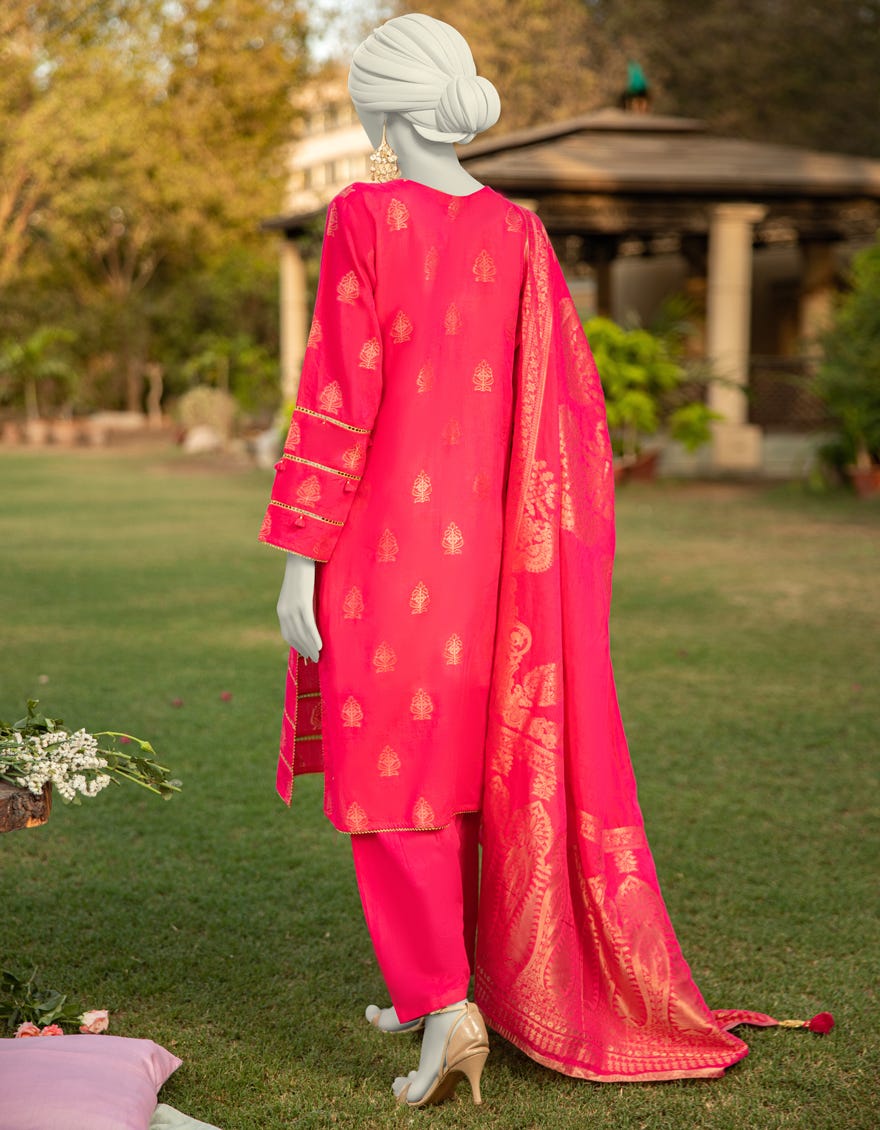 PINK DYED JACQUARD UNSTITCHED 3PC
