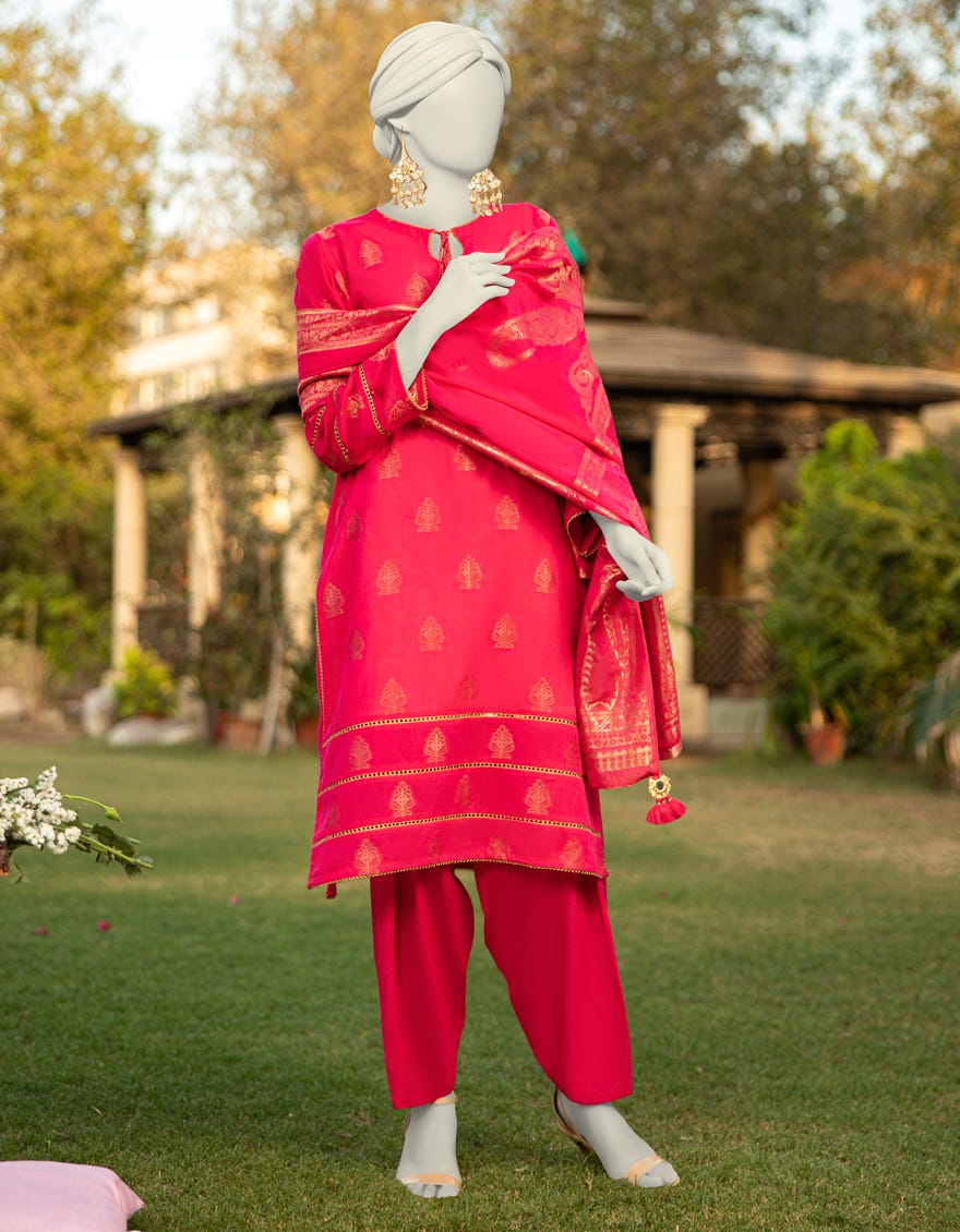 PINK DYED JACQUARD UNSTITCHED 3PC
