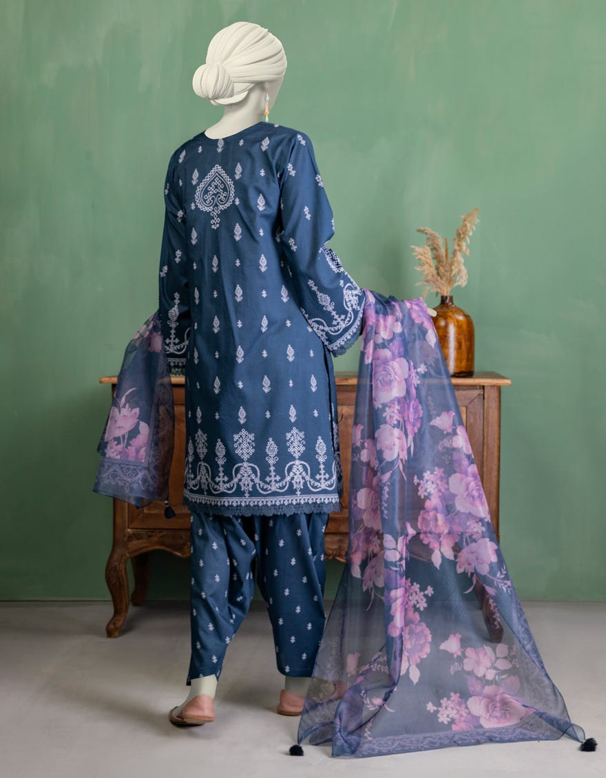 BLUE LAWN PASTE PRINTED UNSTITCHED 3PC