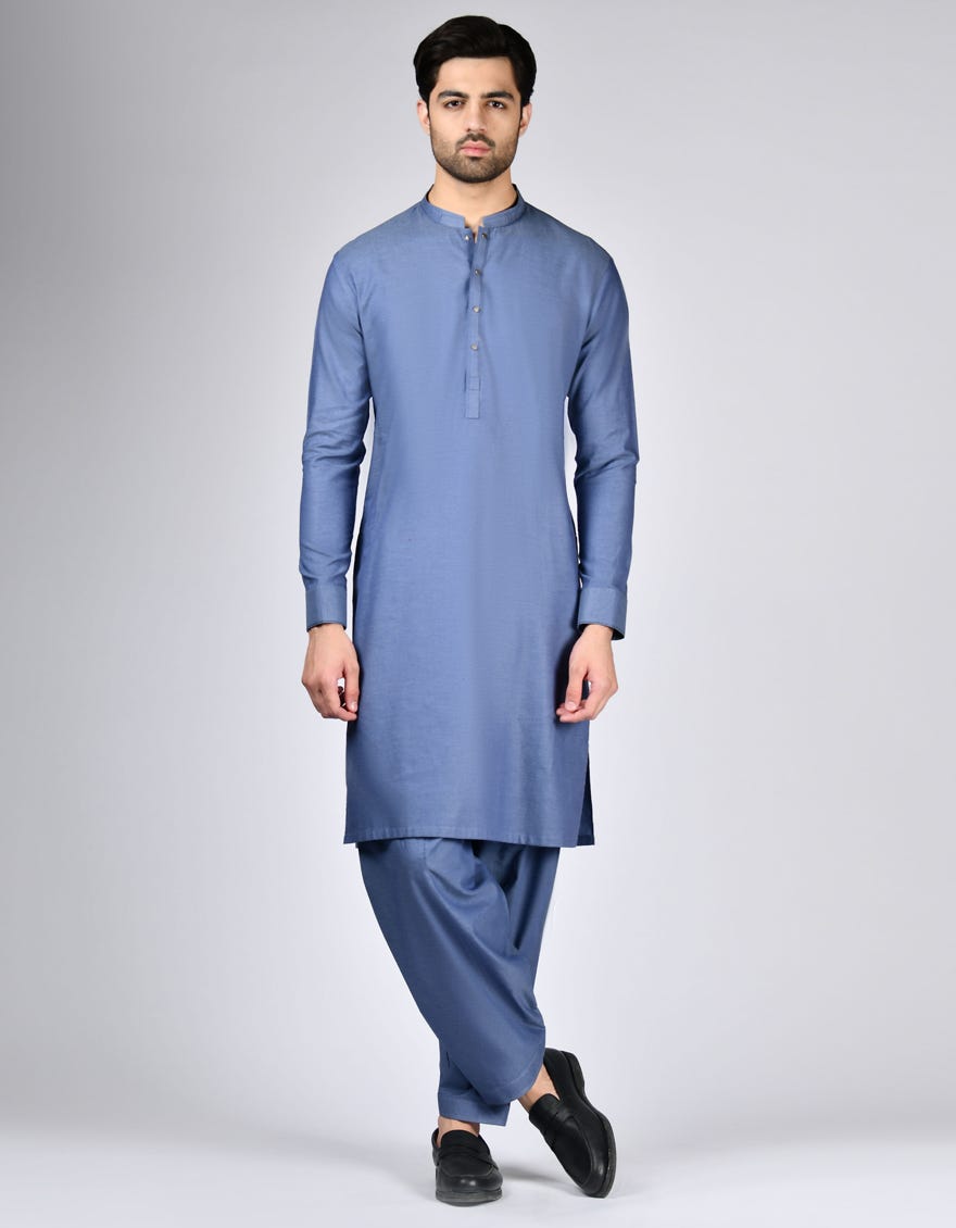 DENIM BLUE COTTON KAMEEZ SHALWAR | JJKS-A-33011
