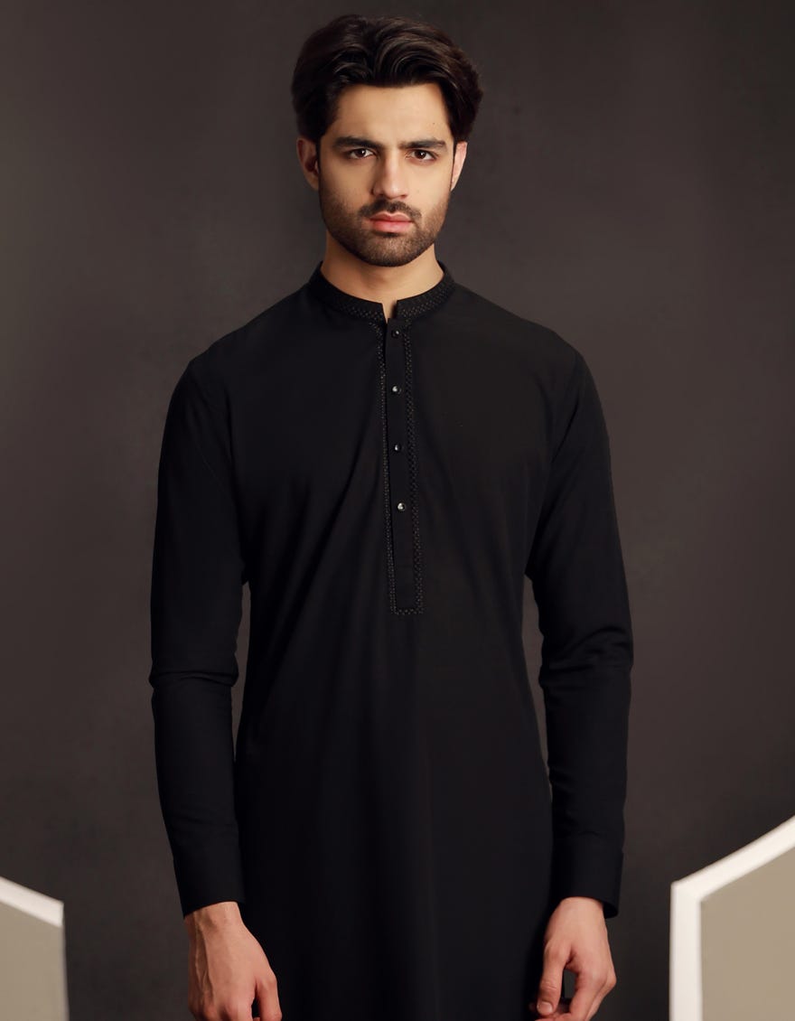 BLACK BLENDED KURTA PAJAMA | JJKP-A-33028