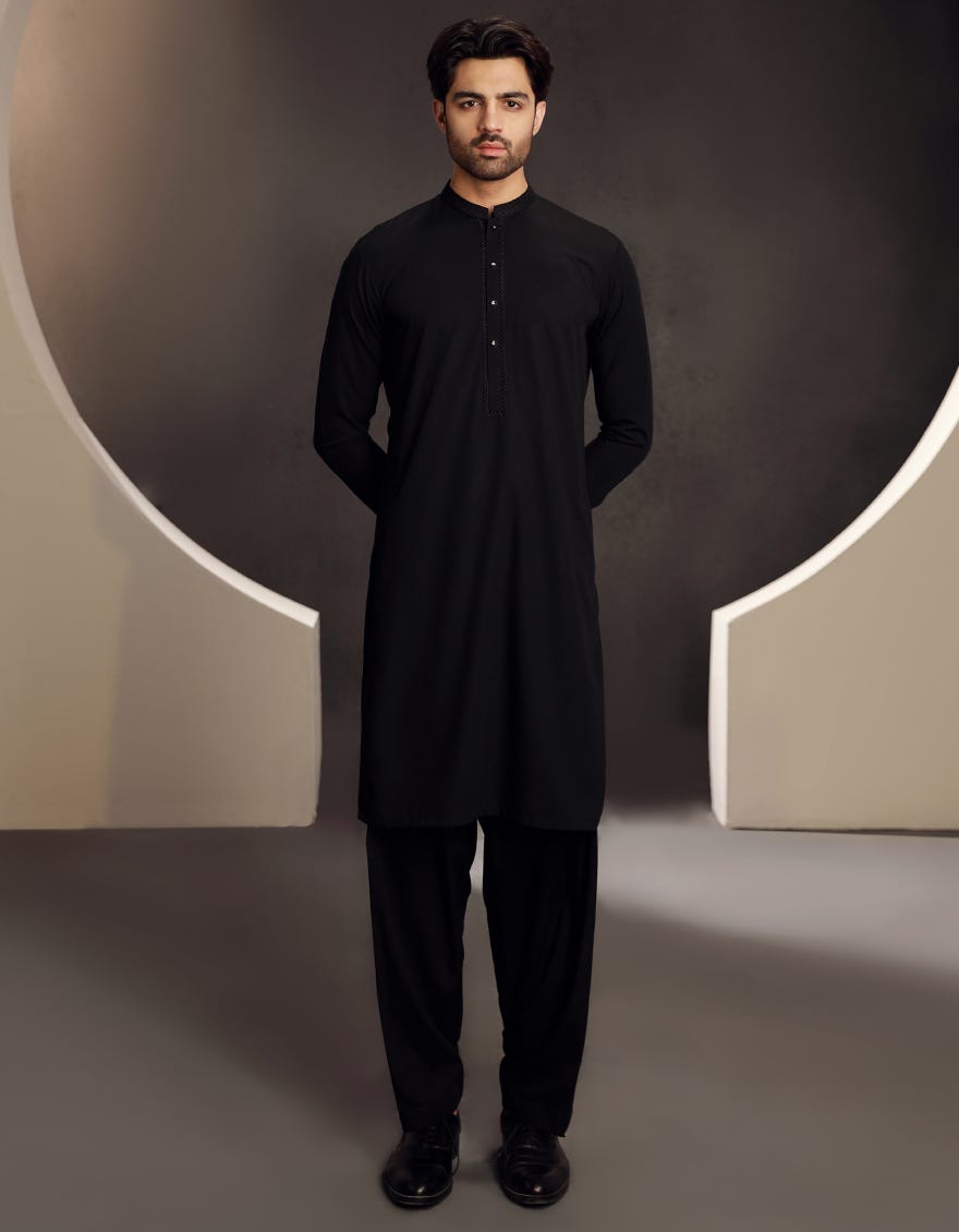 BLACK BLENDED KAMEEZ SHALWAR | JJKS-A-33028