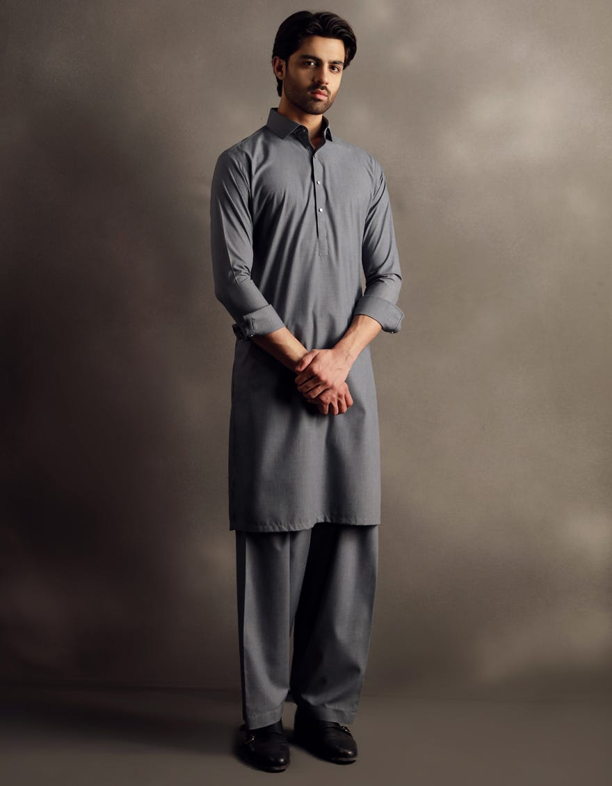 BLUE GREY BLENDED KAMEEZ SHALWAR | JJKS-A-33030