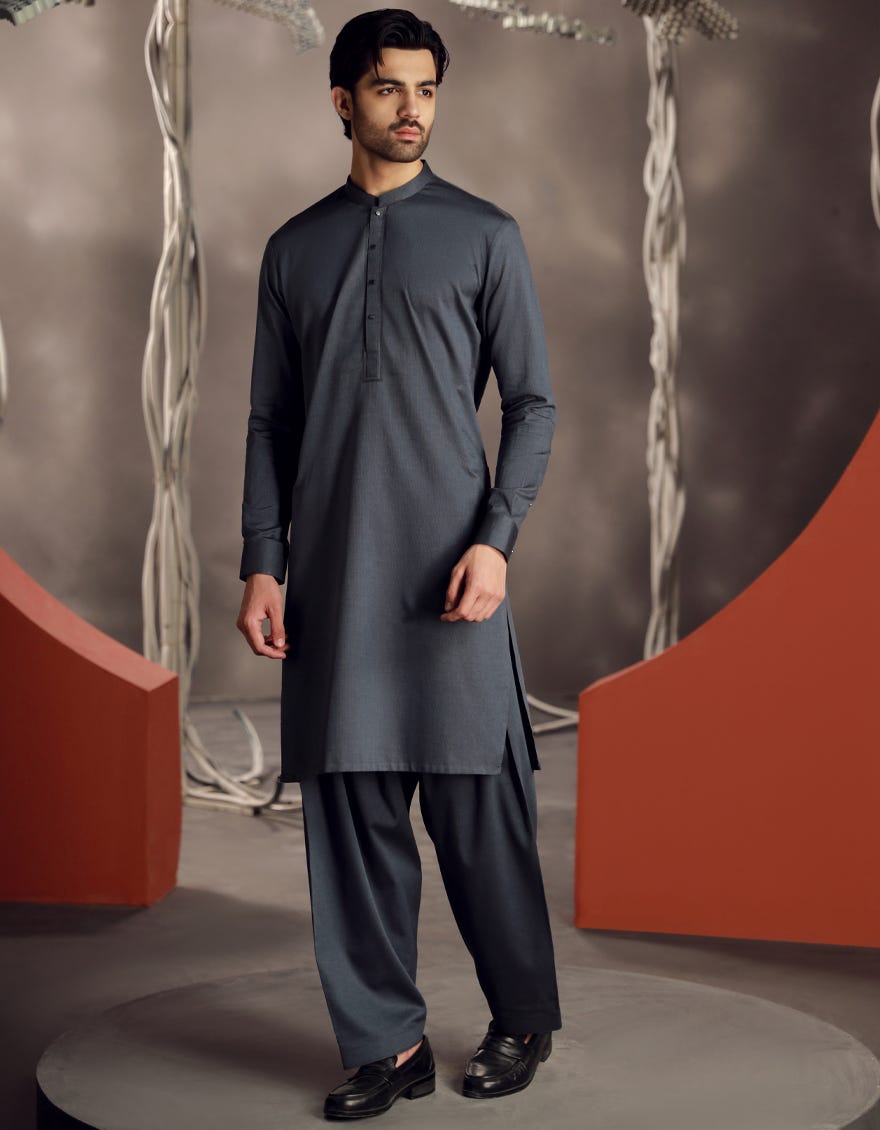 DENIM BLUE COTTON KAMEEZ SHALWAR | JJKS-A-33031