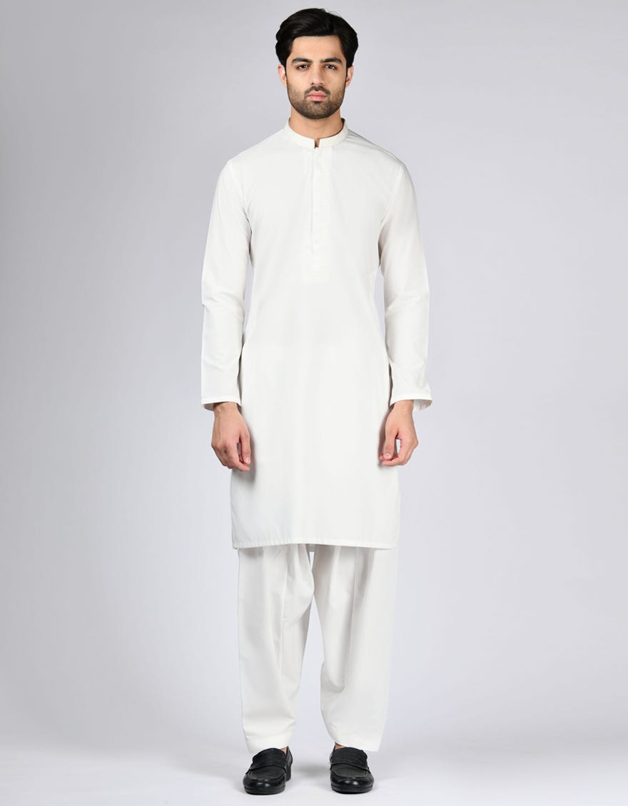 WHITE BLENDED KAMEEZ SHALWAR | JJKS-A-33047