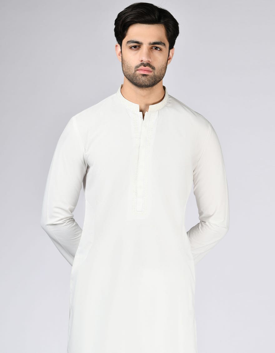 OFF WHITE BLENDED KURTA TROUSER | JJKP-A-33047