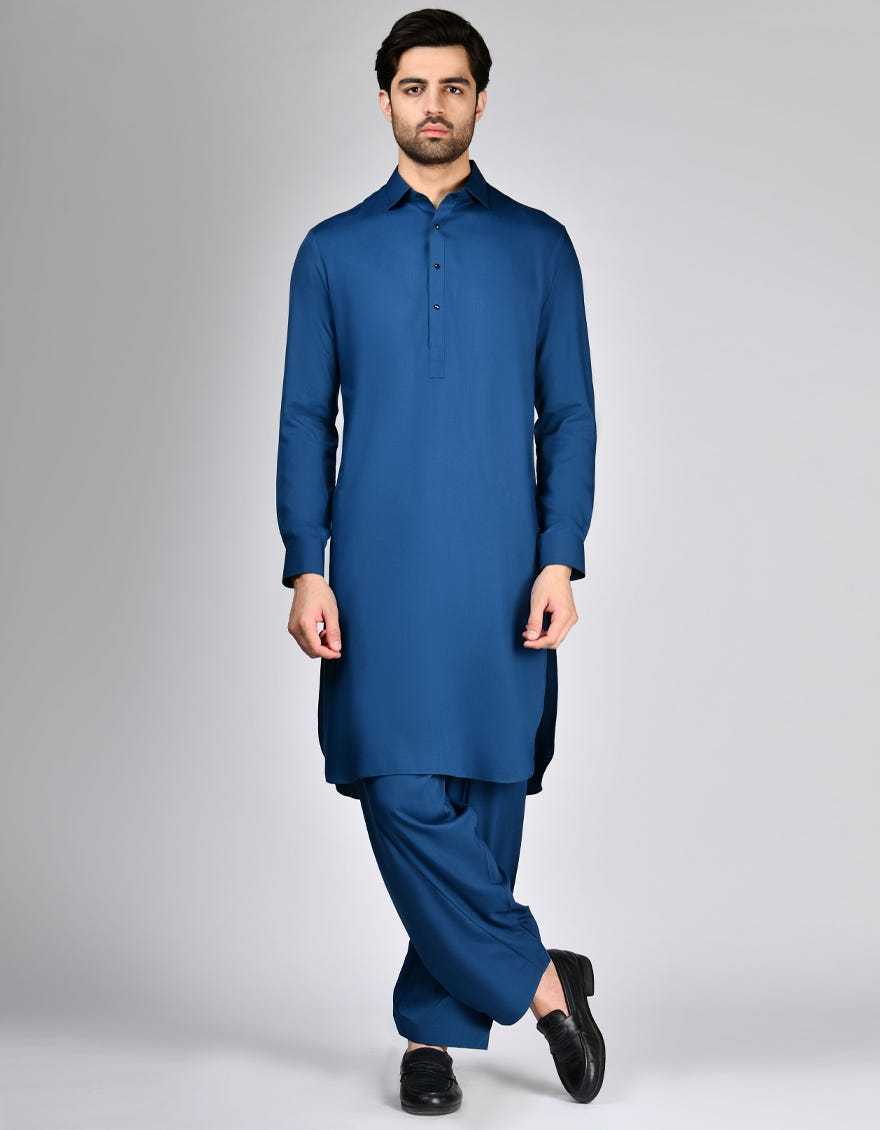 TEAL BLUE BLENDED KAMEEZ SHALWAR | JJKS-A-33049