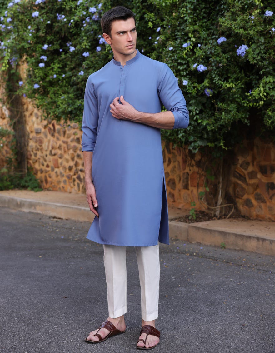LIGHT BLUE BLENDED KURTA | JJK-A-33059