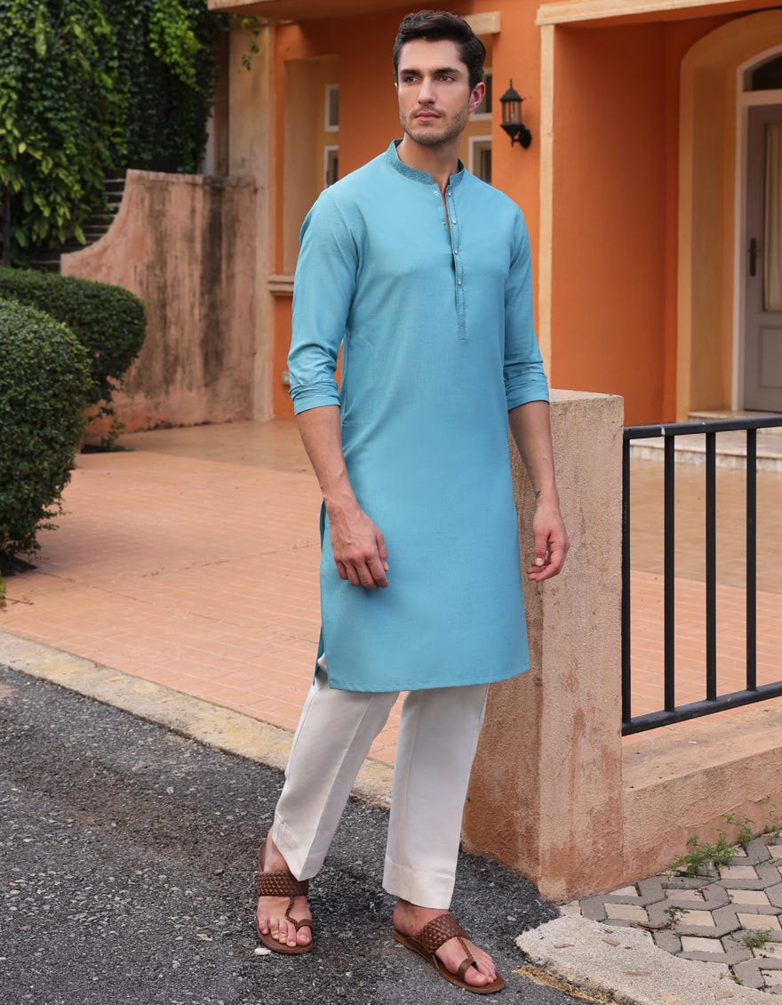 DULL GREEN BLENDED KURTA | JJK-A-33060