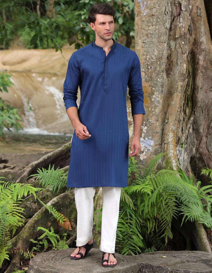BLUE COTTON KURTA | JJK-S-33065