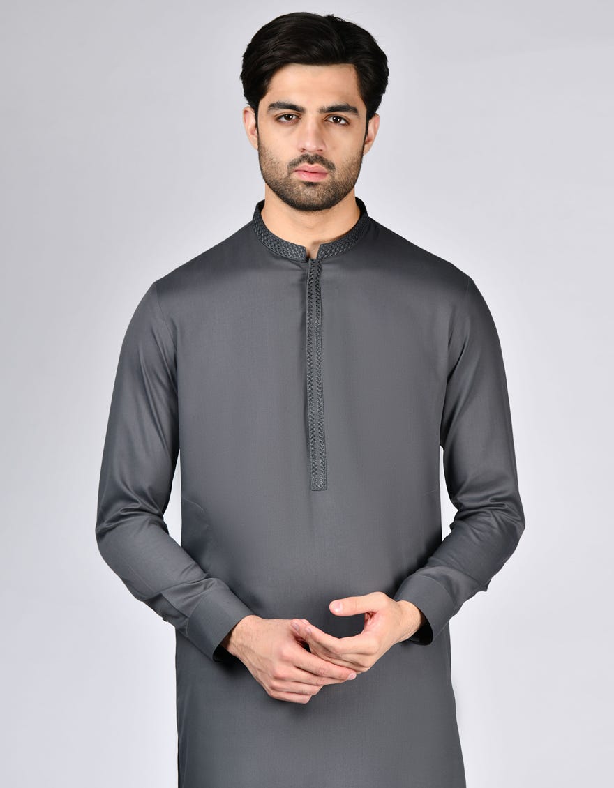 GREY BLENDED KURTA PAJAMA | JJKP-A-33084