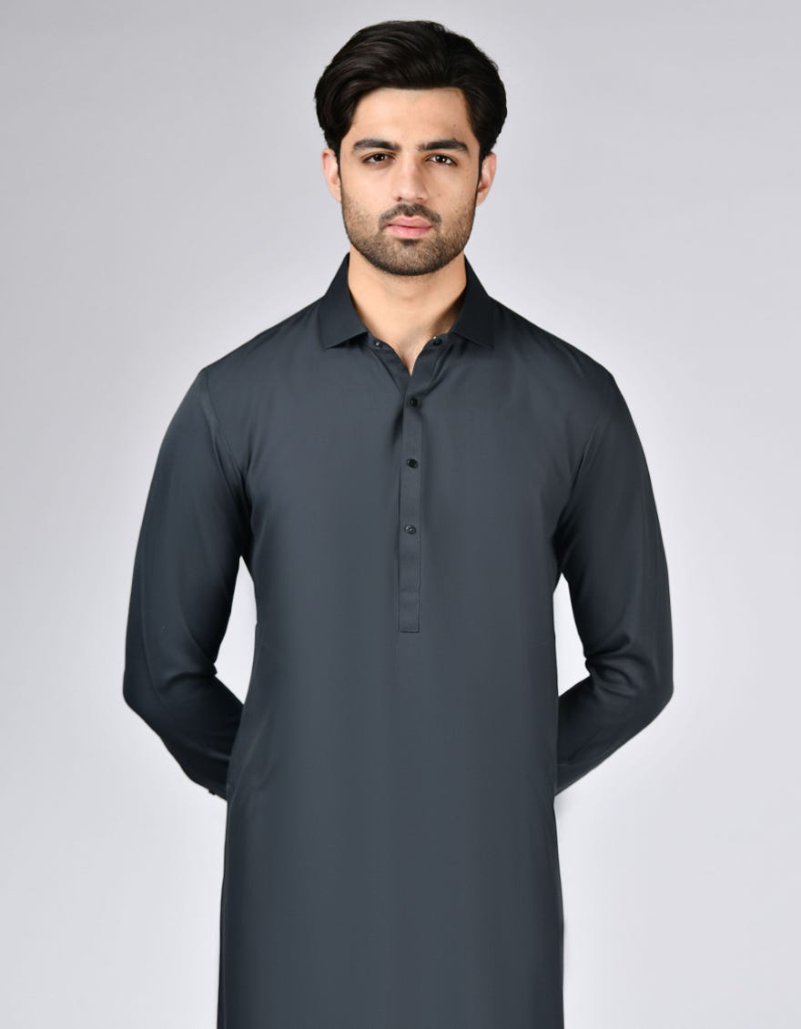 CHARCOAL GREY BLENDED KAMEEZ SHALWAR | JJKS-W-33104
