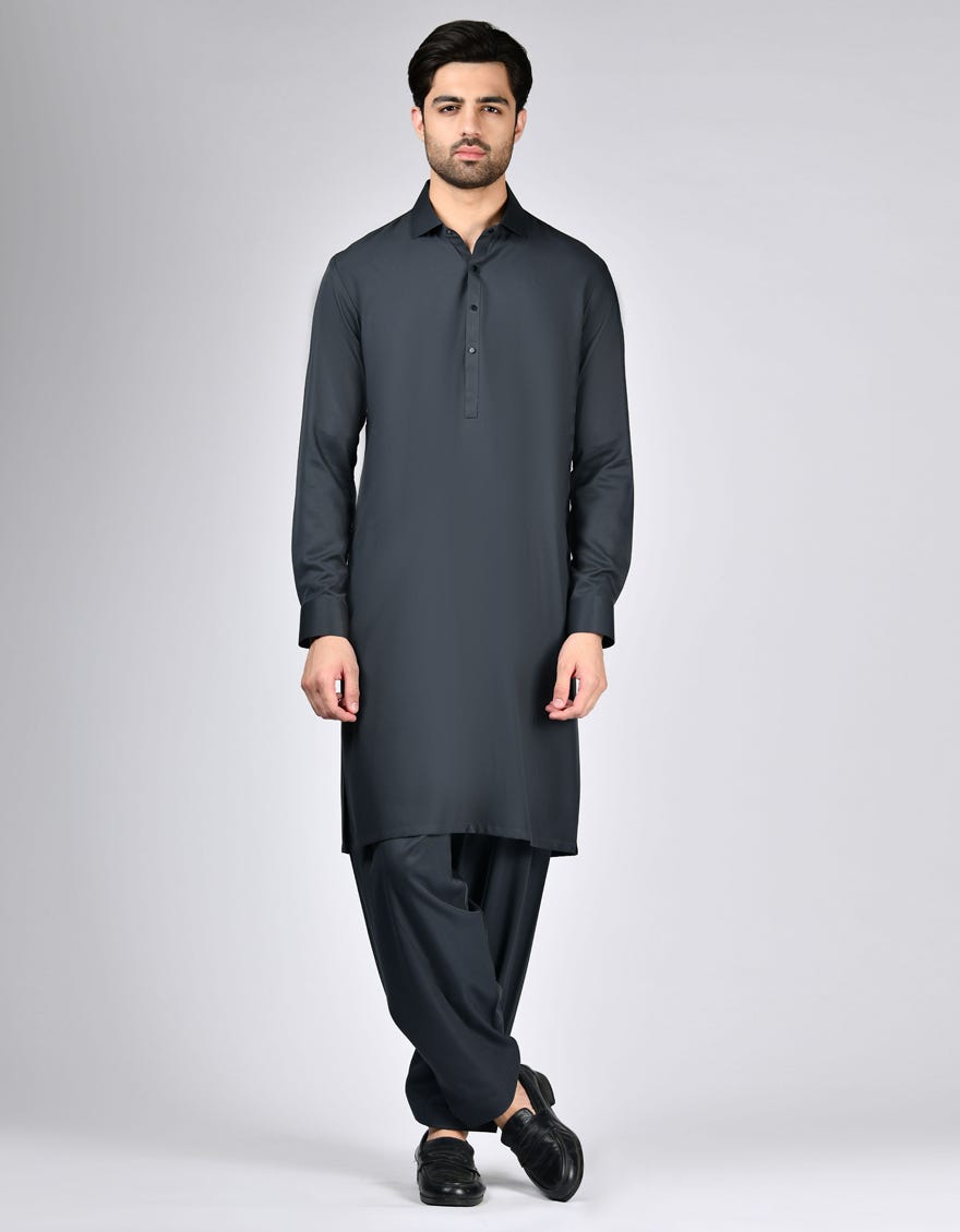 CHARCOAL GREY BLENDED KAMEEZ SHALWAR | JJKS-W-33104
