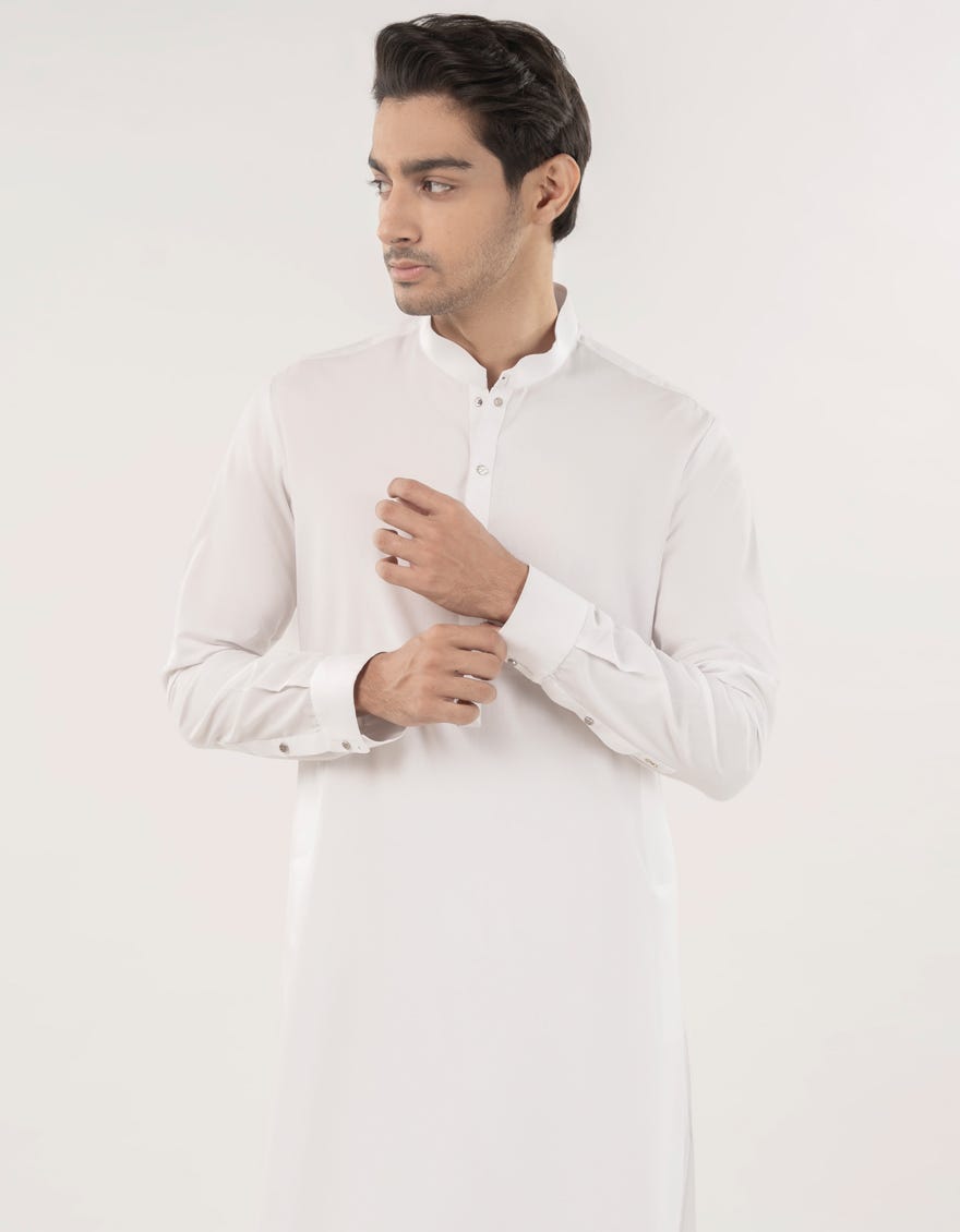 WHITE COTTON KAMEEZ SHALWAR | JJKS-A-33105