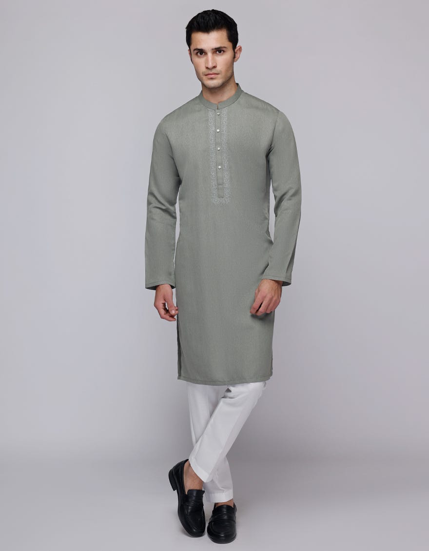 CEMENT GREEN BLENDED KURTA | JJK-A-33113
