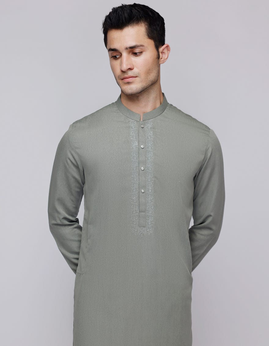 CEMENT GREEN BLENDED KURTA | JJK-A-33113