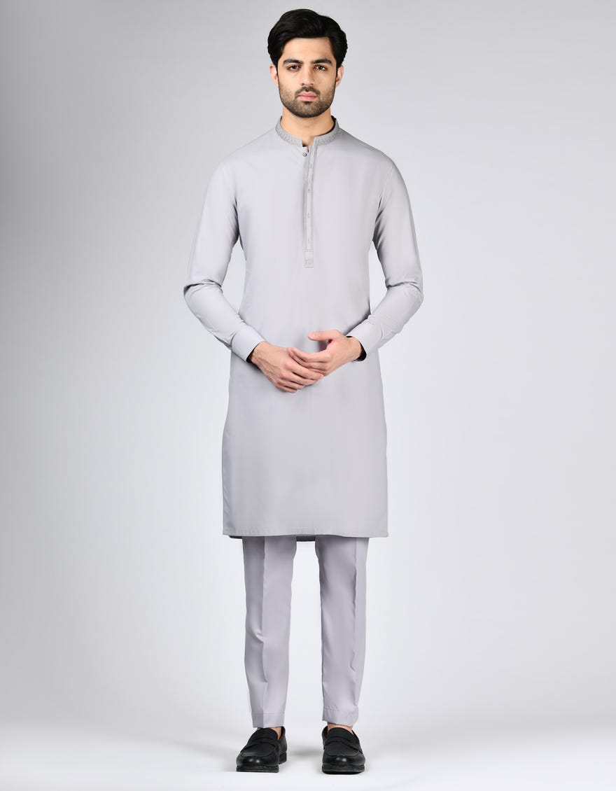 DULL GREY BLENDED KAMEEZ SHALWAR | JJKS-A-46494