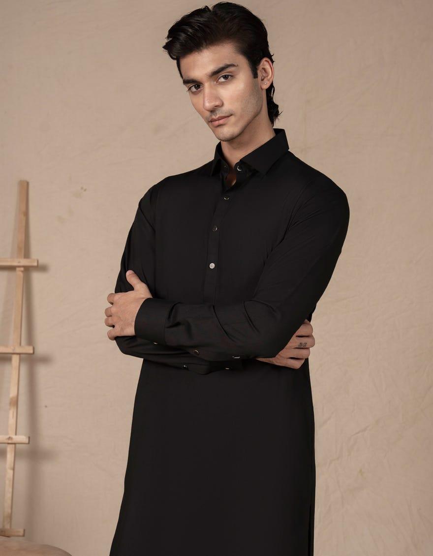 BLACK COTTON KAMEEZ SHALWAR | JJKS-A-33126