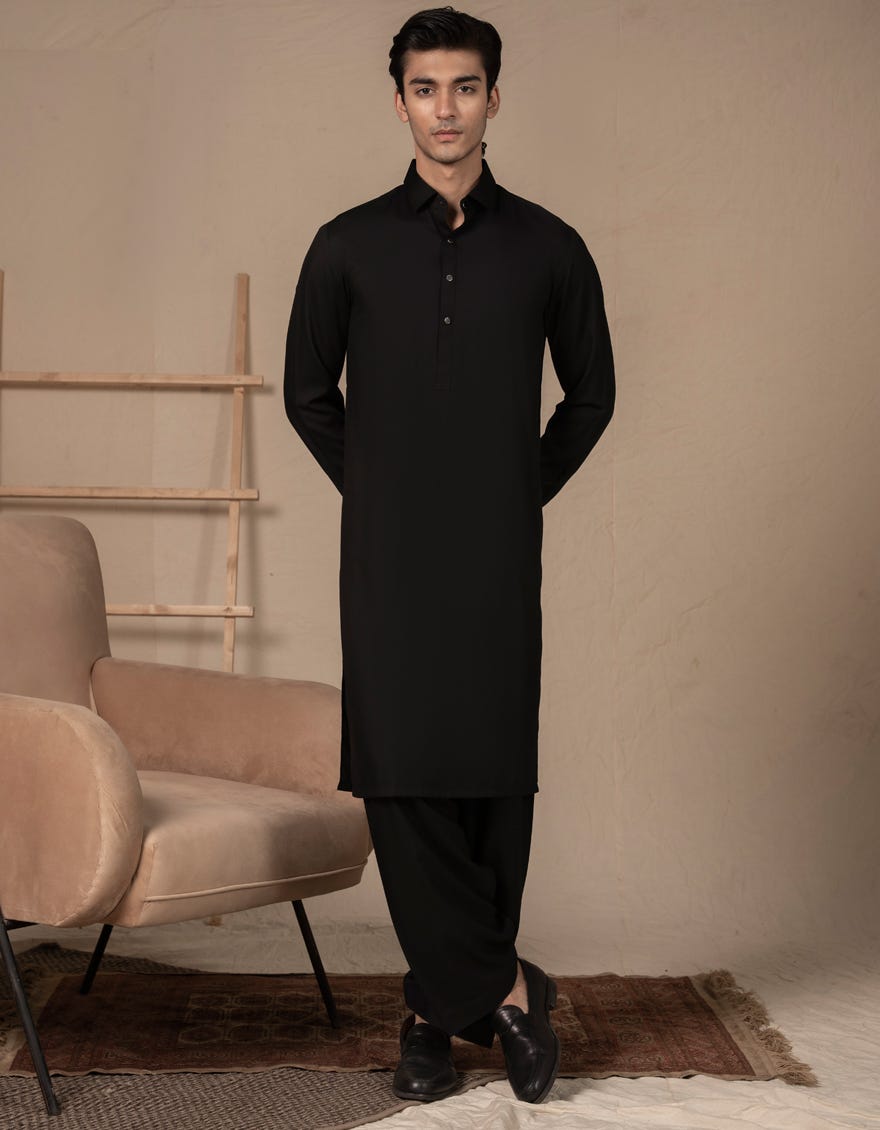 BLACK COTTON KAMEEZ SHALWAR | JJKS-A-33126