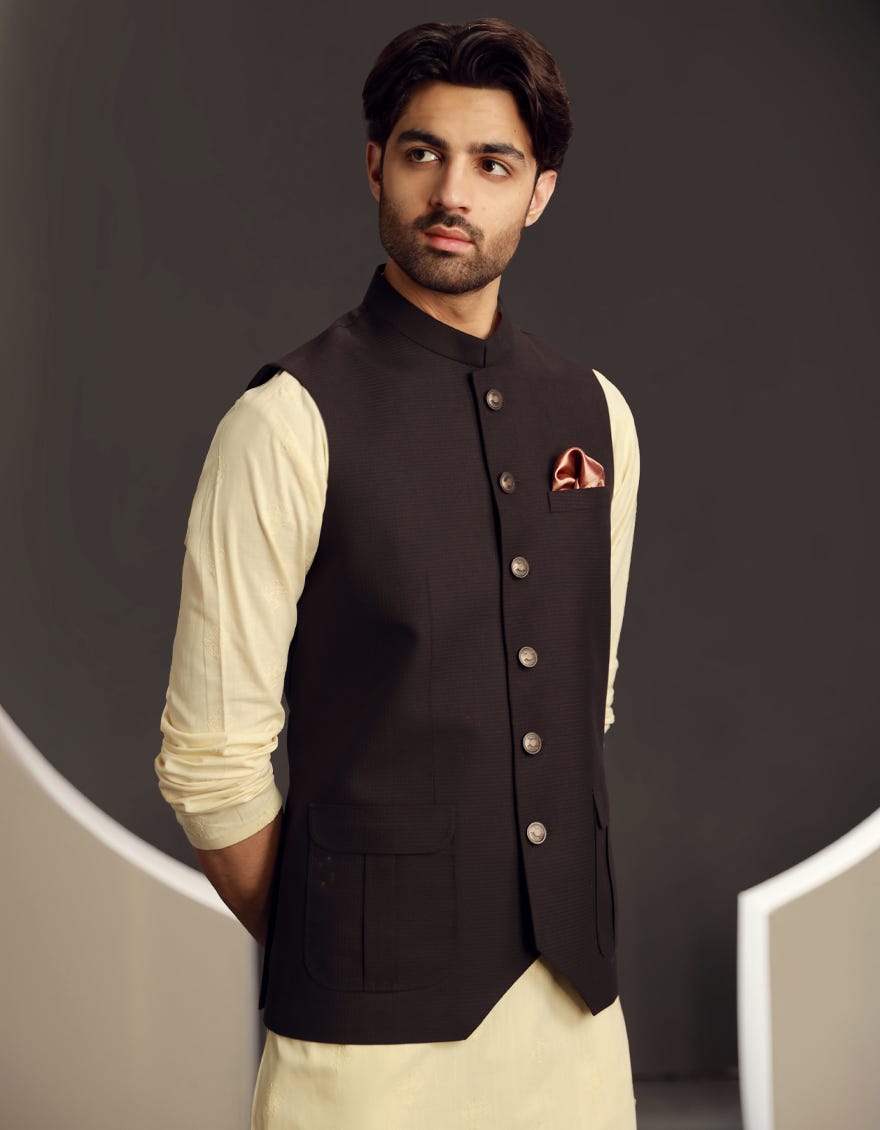 BROWN BLENDED WAISTCOAT | JJVC-A-33136