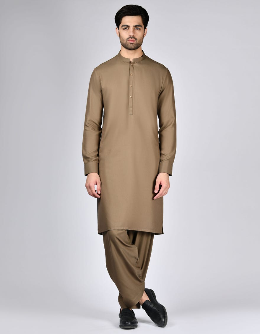 CAMEL BROWN BLENDED KAMEEZ SHALWAR | JJKS-W-33147