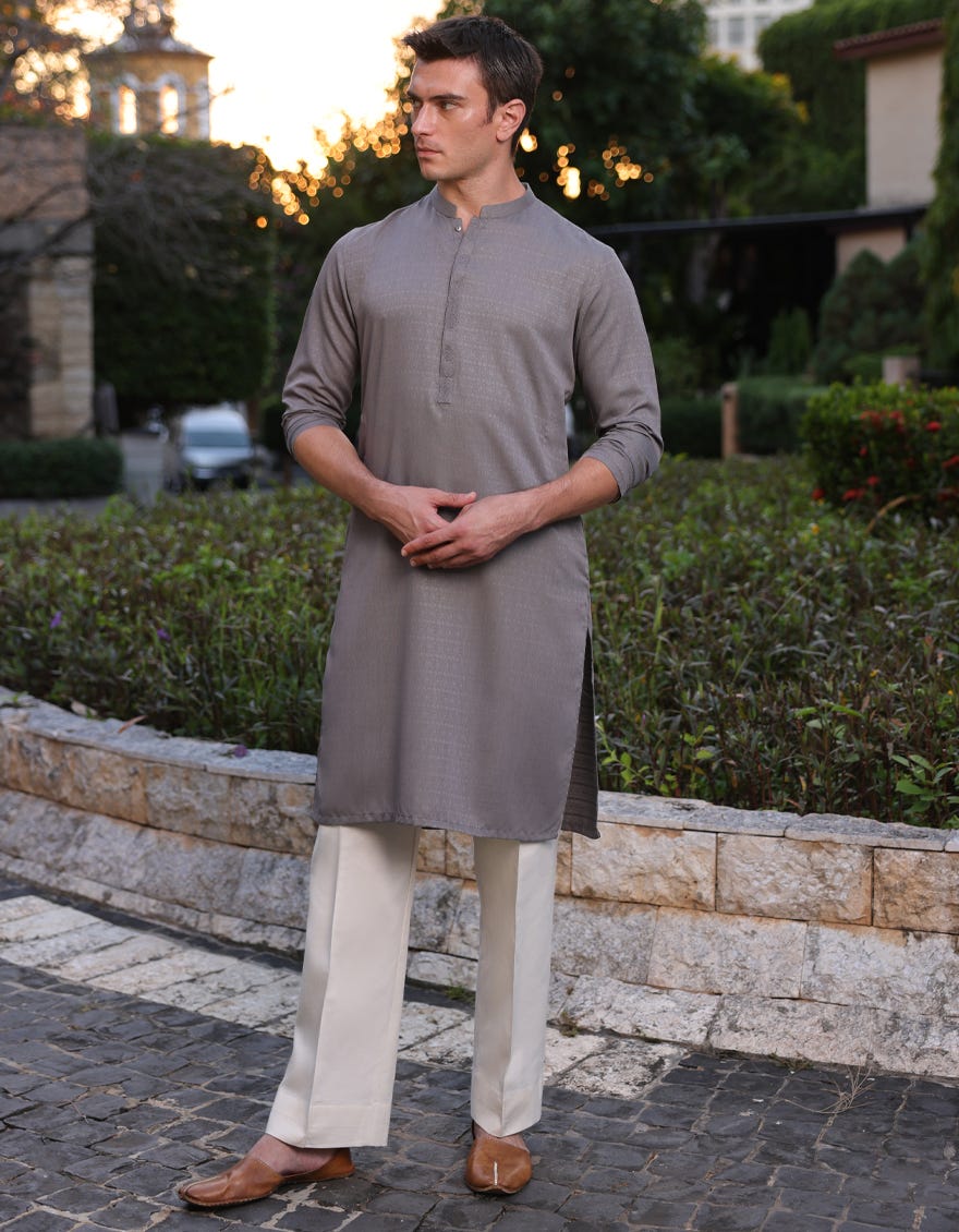 MUD GREY BLENDED KURTA | JJK-A-33149