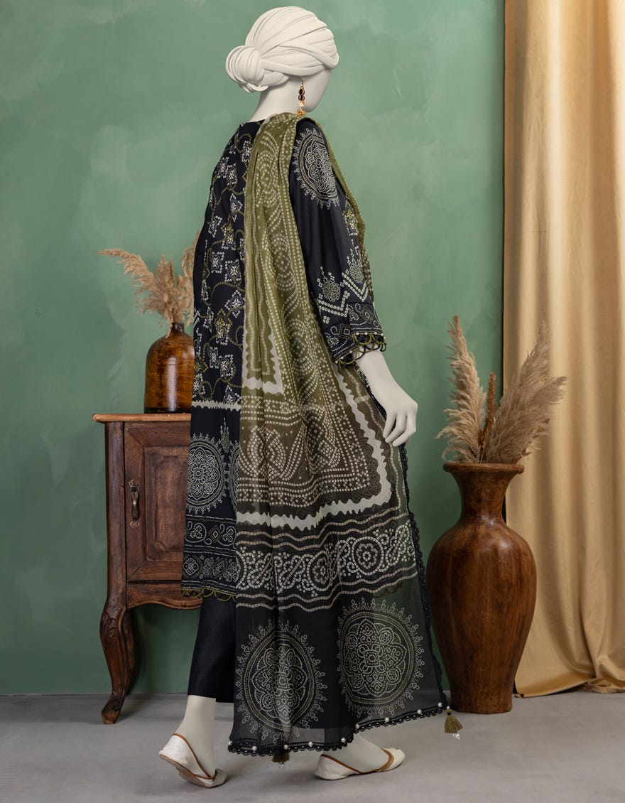 BLACK LAWN PRINTED UNSTITCHED 3PC