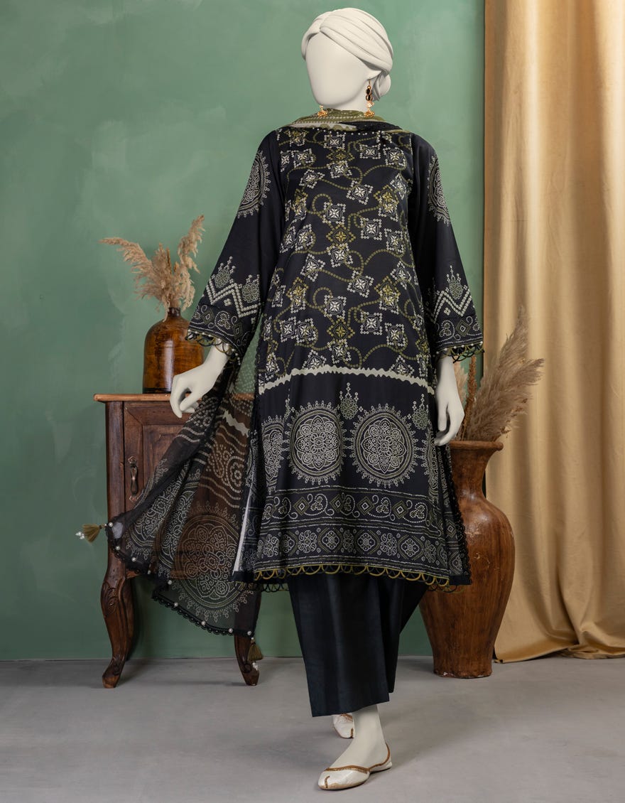 BLACK LAWN PRINTED UNSTITCHED 3PC