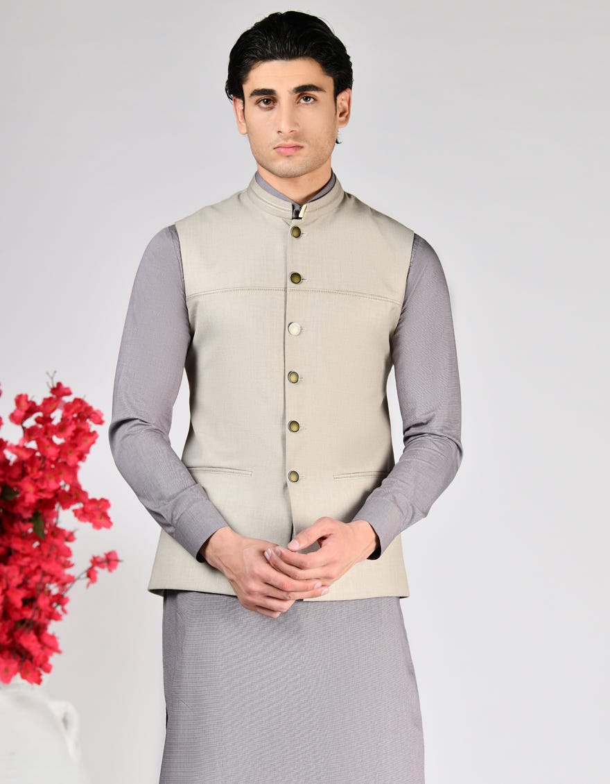 BEIGE PLAIN WAISTCOAT
