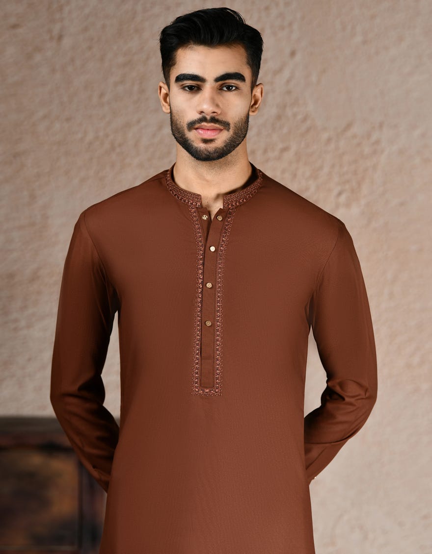 BROWN BLENDED SEMI-FORMAL KAMEEZ SHALWAR