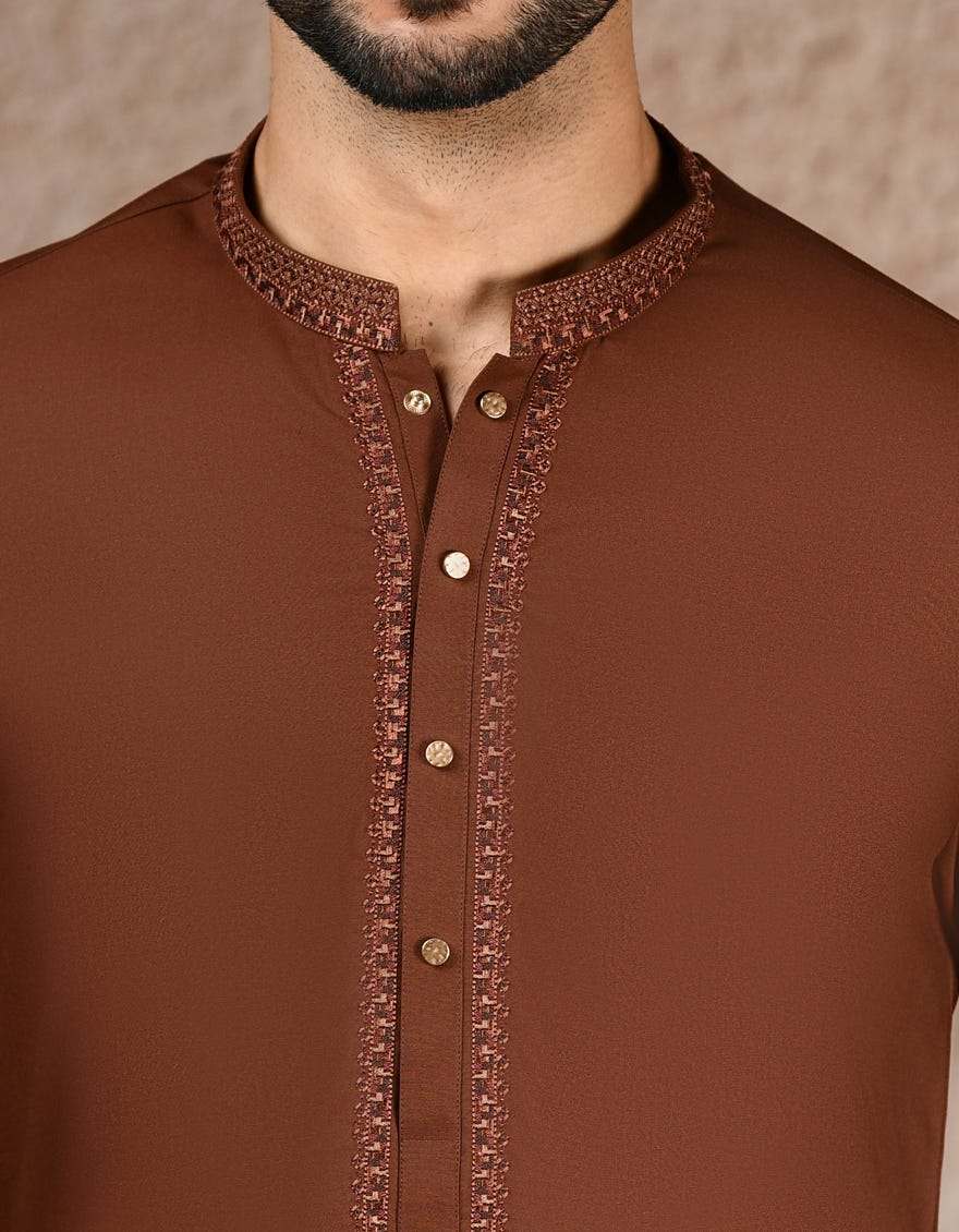 BROWN BLENDED SEMI-FORMAL KURTA TROUSERS
