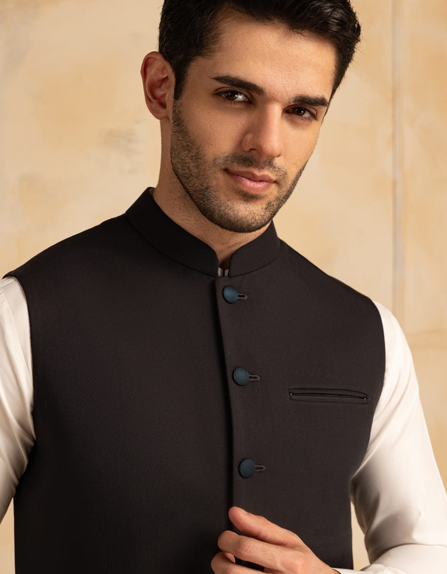 BLACK SUITING WAISTCOAT | JJVC-A-33225