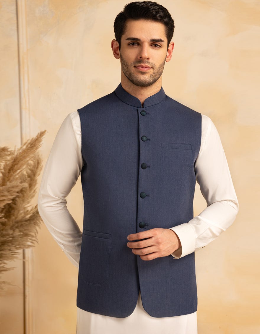 DENIM BLUE BLENDED WAISTCOAT | JJVC-A-33226