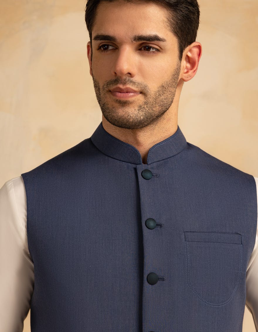 DENIM BLUE BLENDED WAISTCOAT | JJVC-A-33226
