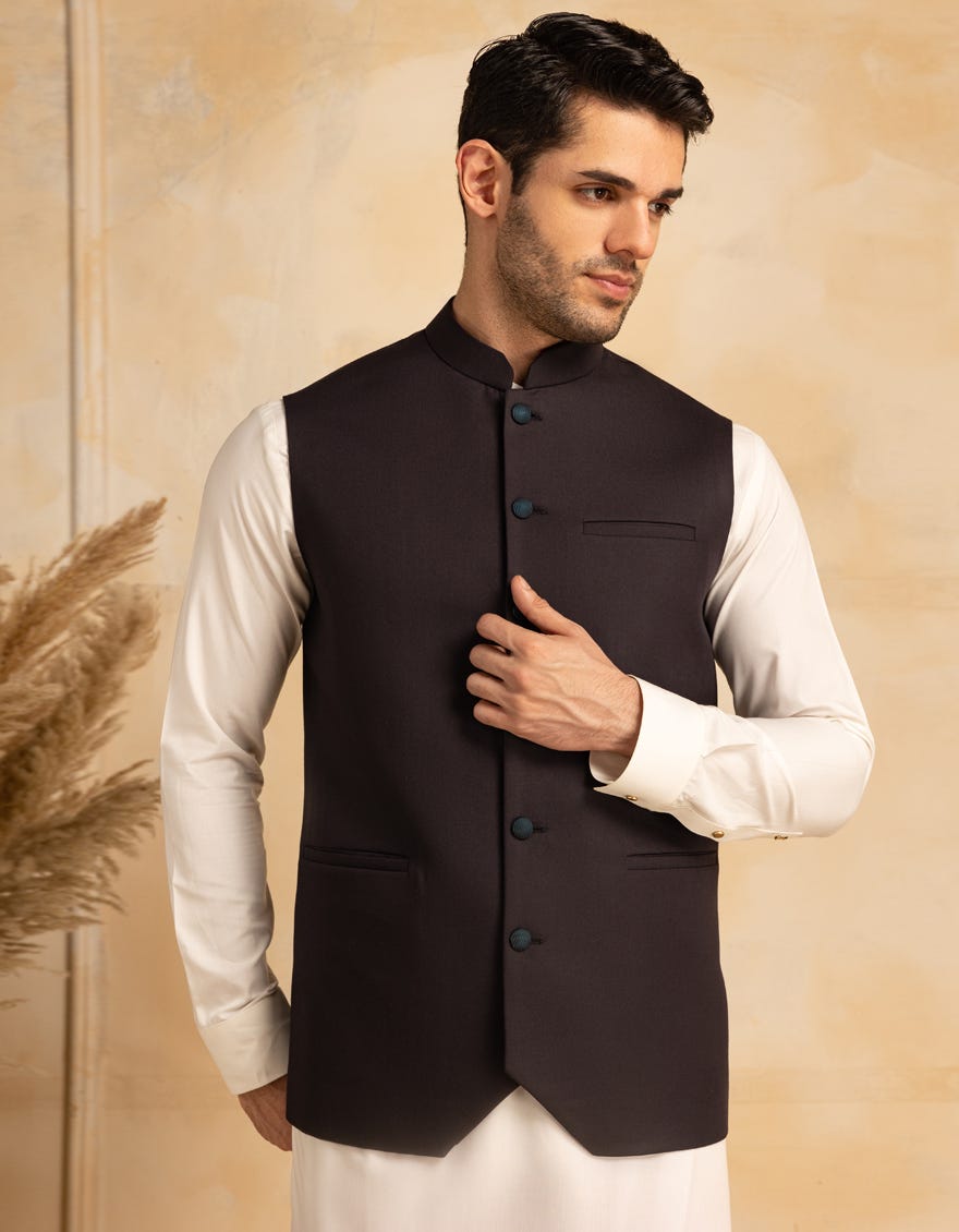 CHOCOLATE BROWN SUITING WAISTCOAT | JJVC-A-33228