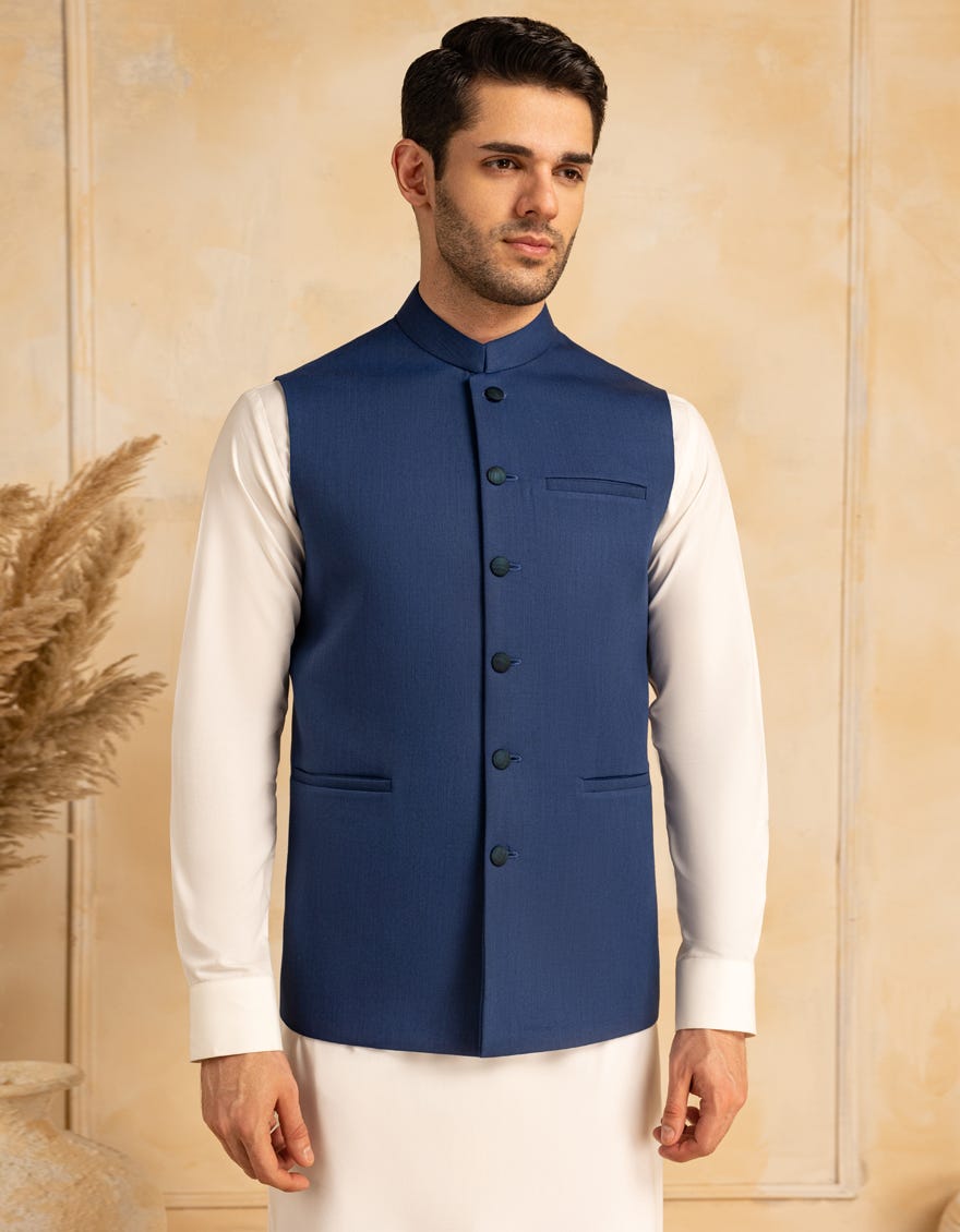 BLUE SUITING WAISTCOAT | JJVC-A-33229