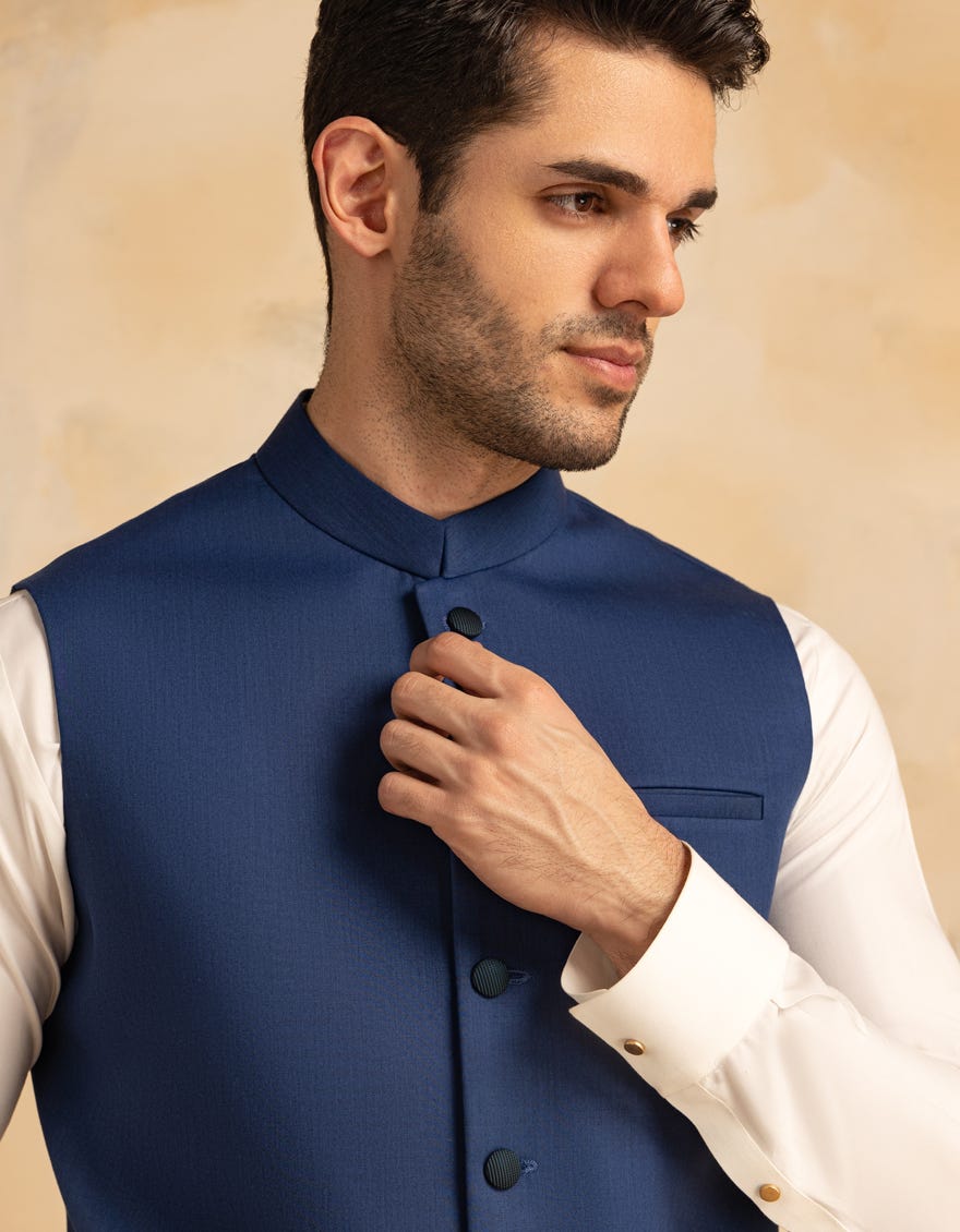 BLUE SUITING WAISTCOAT | JJVC-A-33229