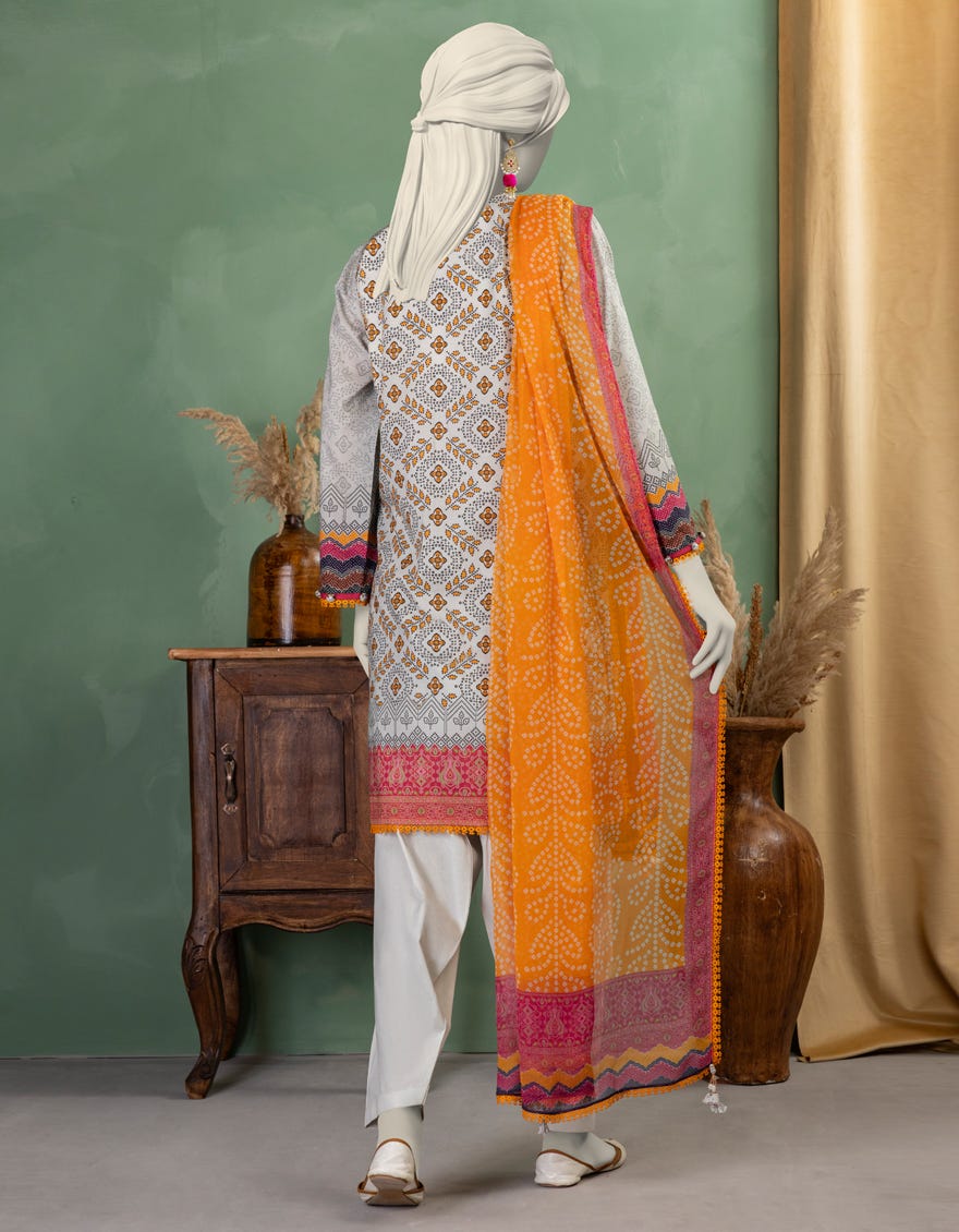 GREY LAWN PRINTED UNSTITCHED 3PC