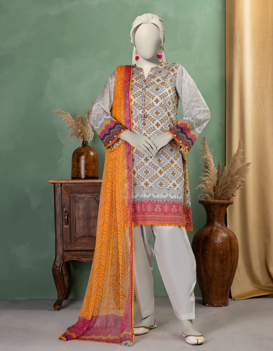 GREY LAWN PRINTED UNSTITCHED 3PC