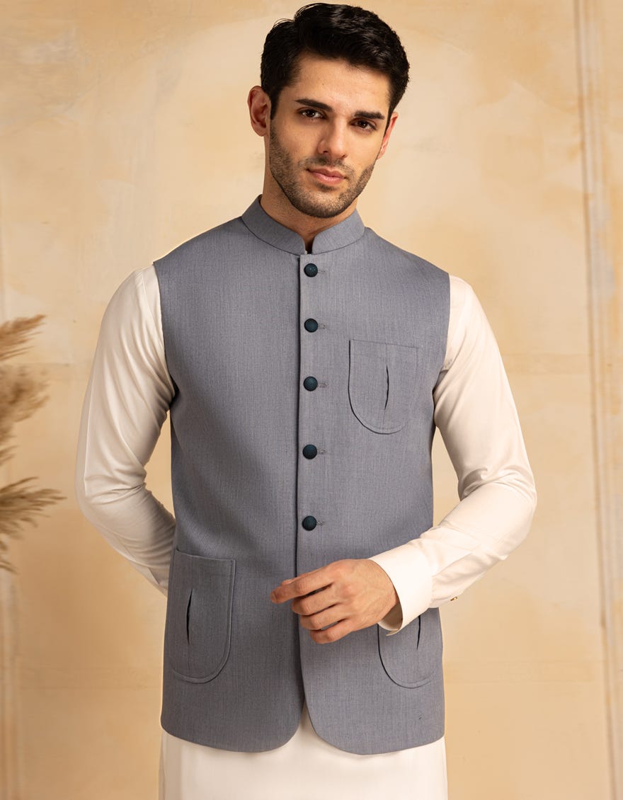 BLUISH GREY BLENDED WAISTCOAT | JJVC-A-33231