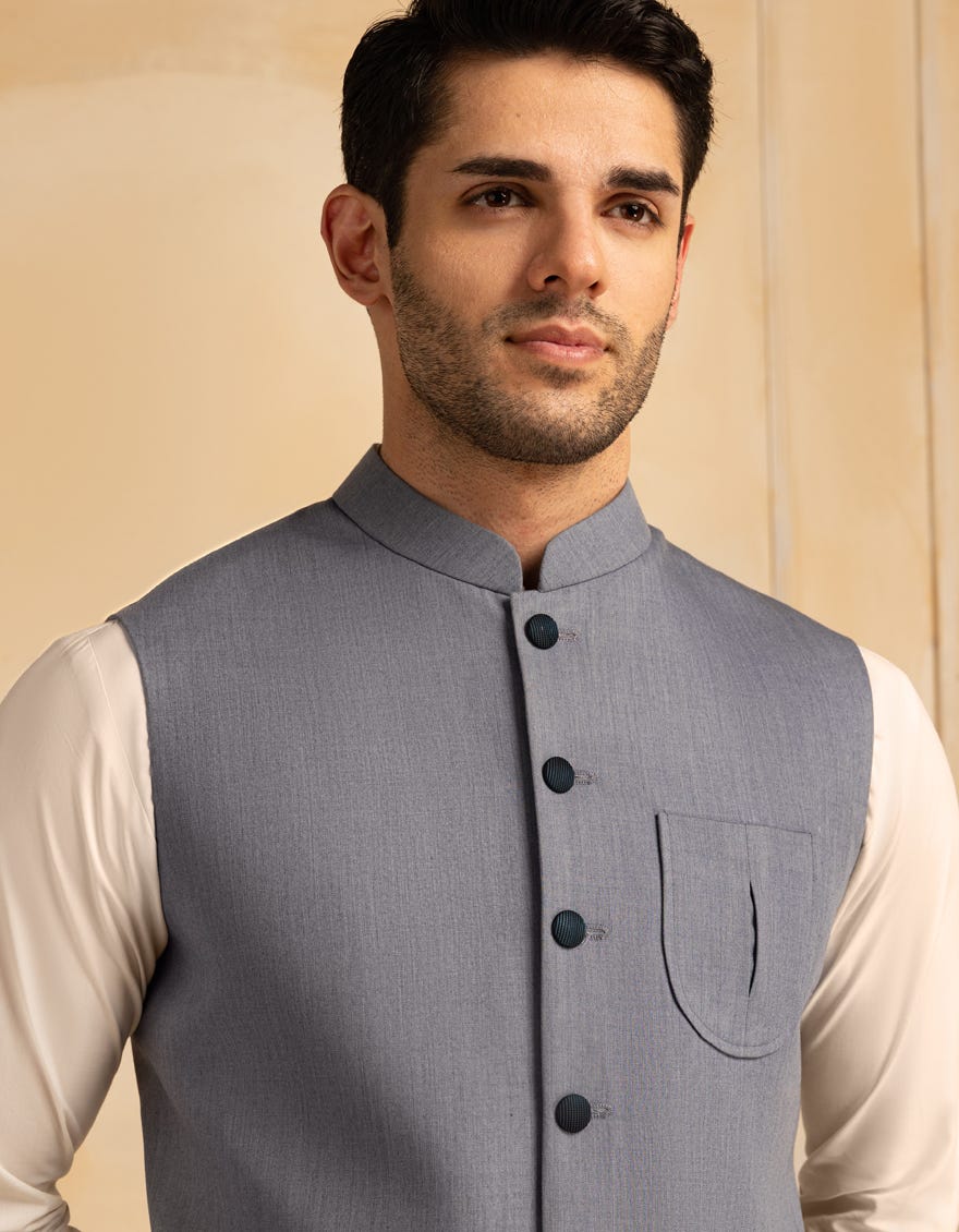 BLUISH GREY BLENDED WAISTCOAT | JJVC-A-33231