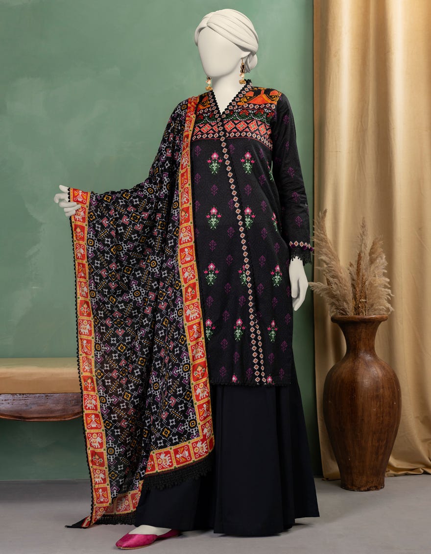 BLACK LAWN PRINTED UNSTITCHED 3PC