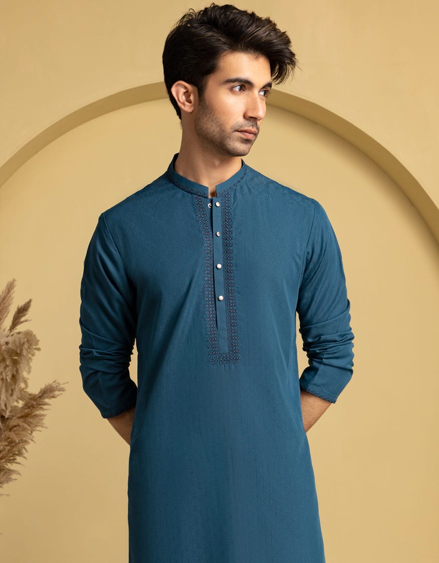 TEAL BLENDED SEMI-FORMAL KURTA