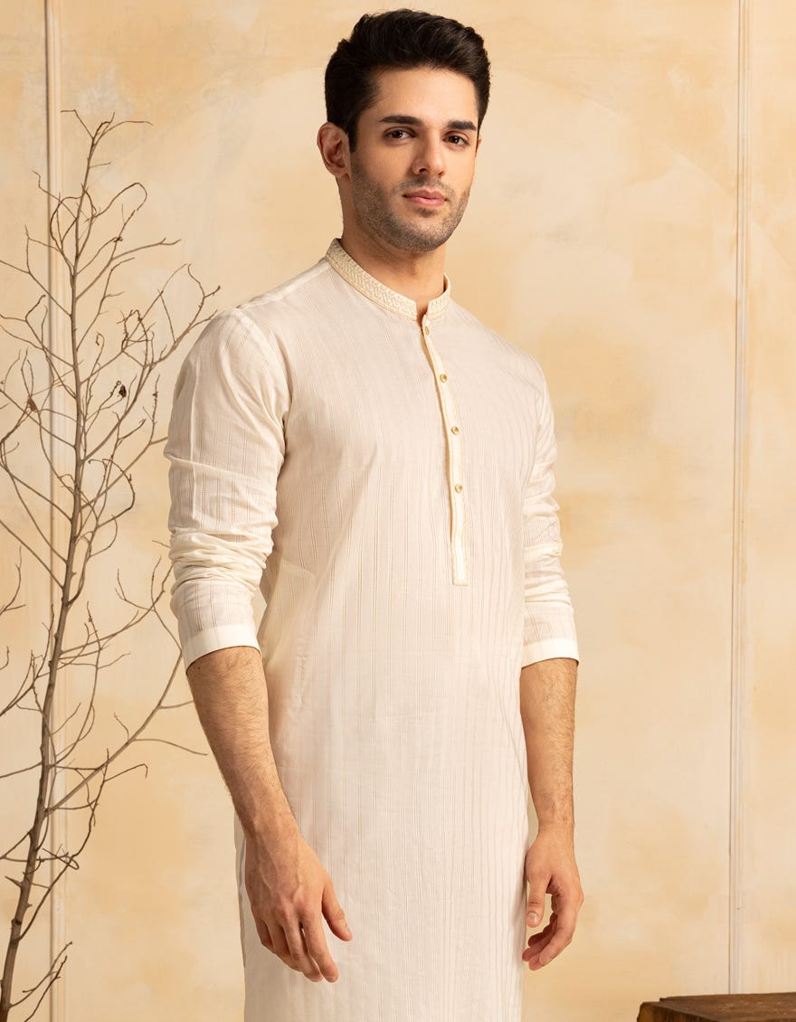OFF WHITE COTTON SEMI-FORMAL KURTA
