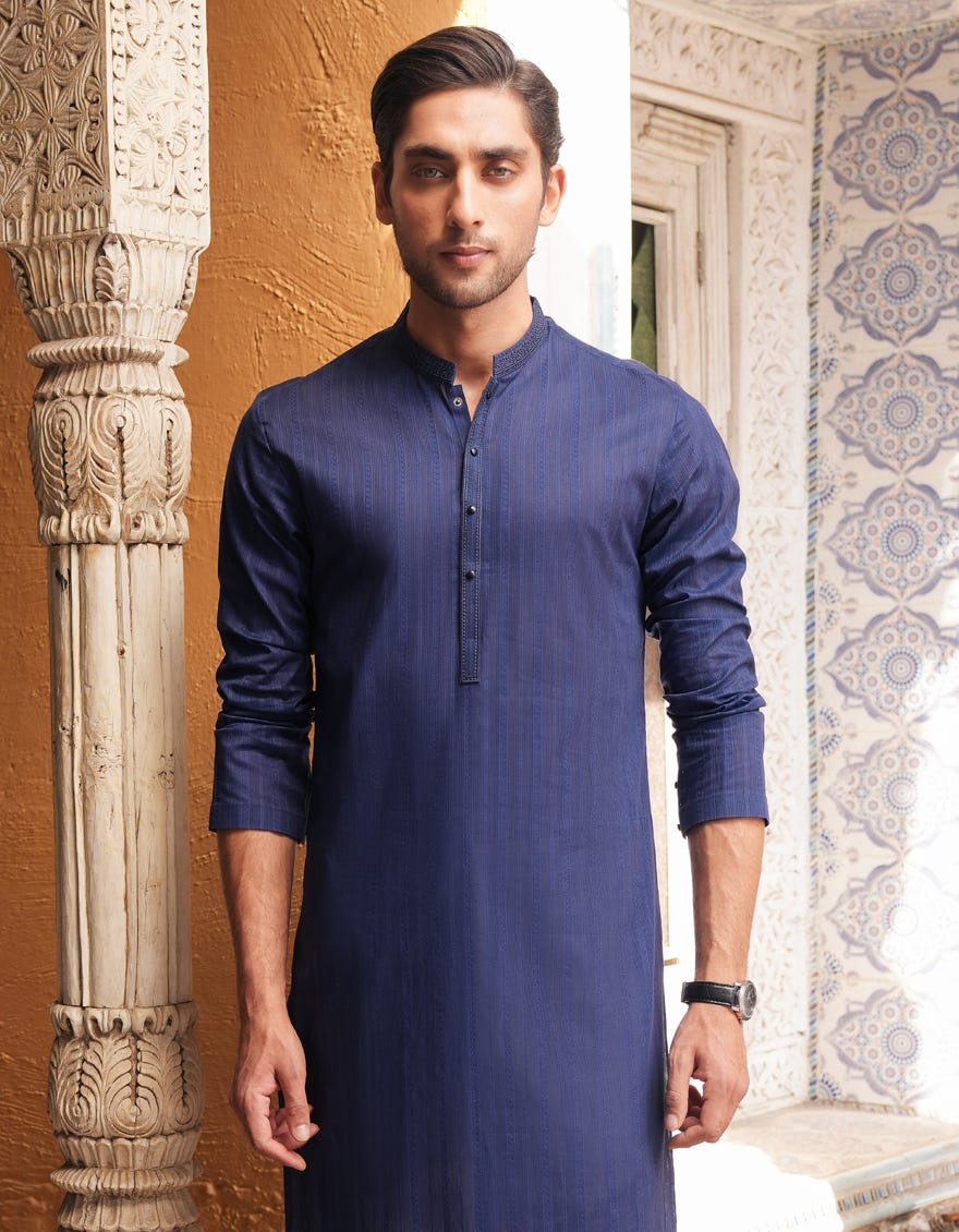 BLUE COTTON SEMI-FORMAL KURTA
